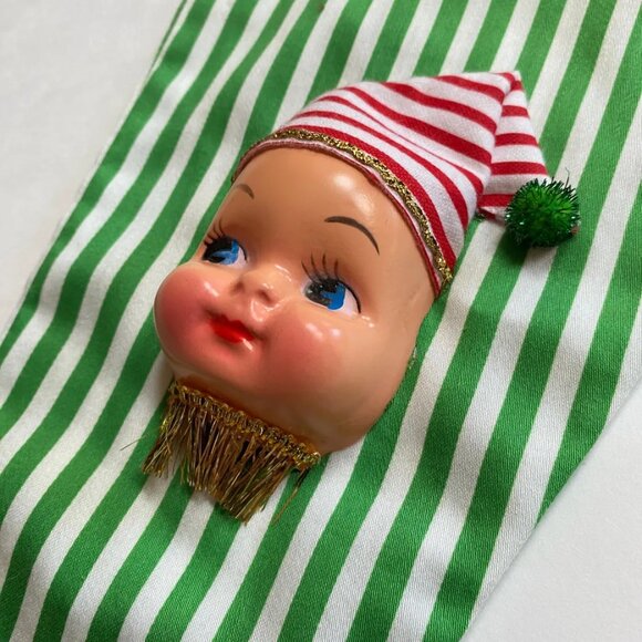 Christmas Stocking with Dolly Face Holiday Decor Xmas Vintage Handmade - Picture 4 of 5